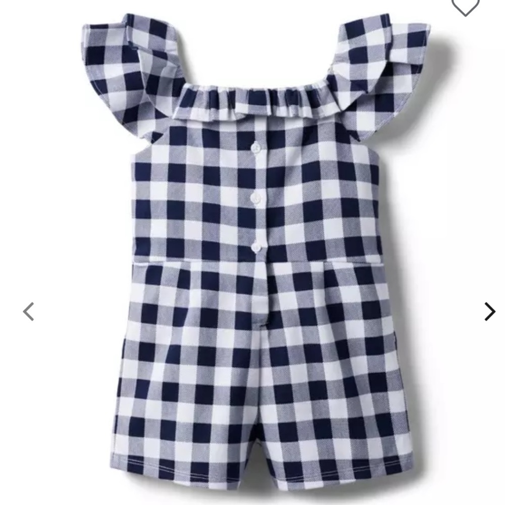 Janie and Jack Navy and White Gingham Ruffle Romper - Matching Set